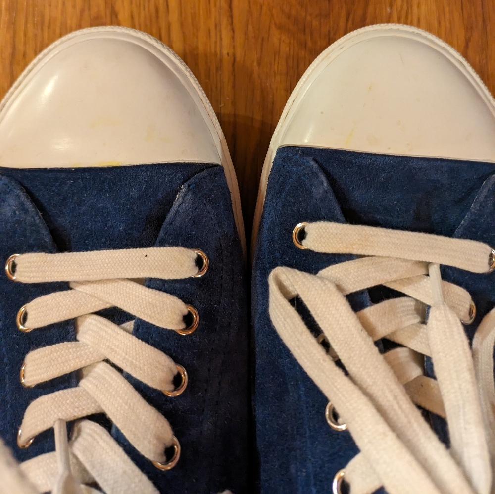 Prada Blue Suede Sneakers Men's Size 11 GUC Cap Toe Shoes 4E-2550